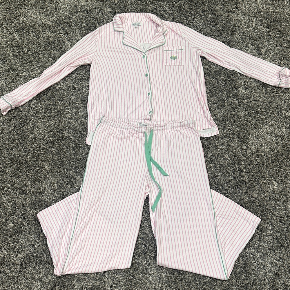 P.J. Salvage Pink and Green Striped Kids Pajama Set